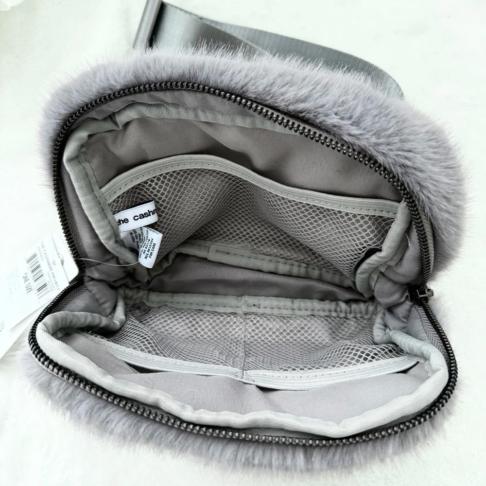The Cashmere Project FAUX FUR Fuzzy Belt Bag Fanny Pack Gray Siper Soft NEW